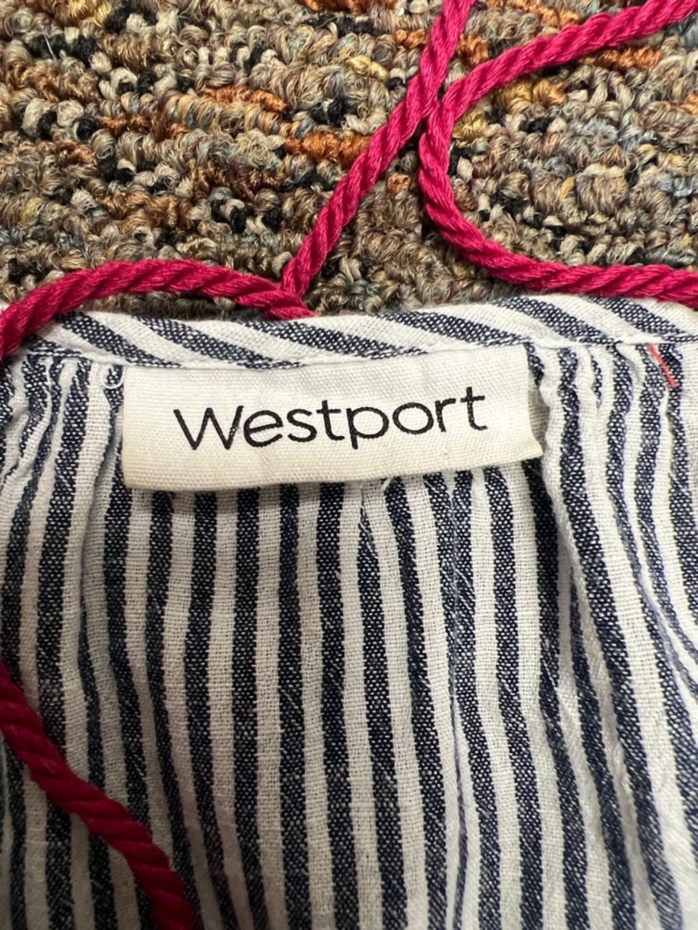 Westport Navy White Striped Embroidered Flowers Long Sleeve Top Boho Chic XL - Picture 3 of 10